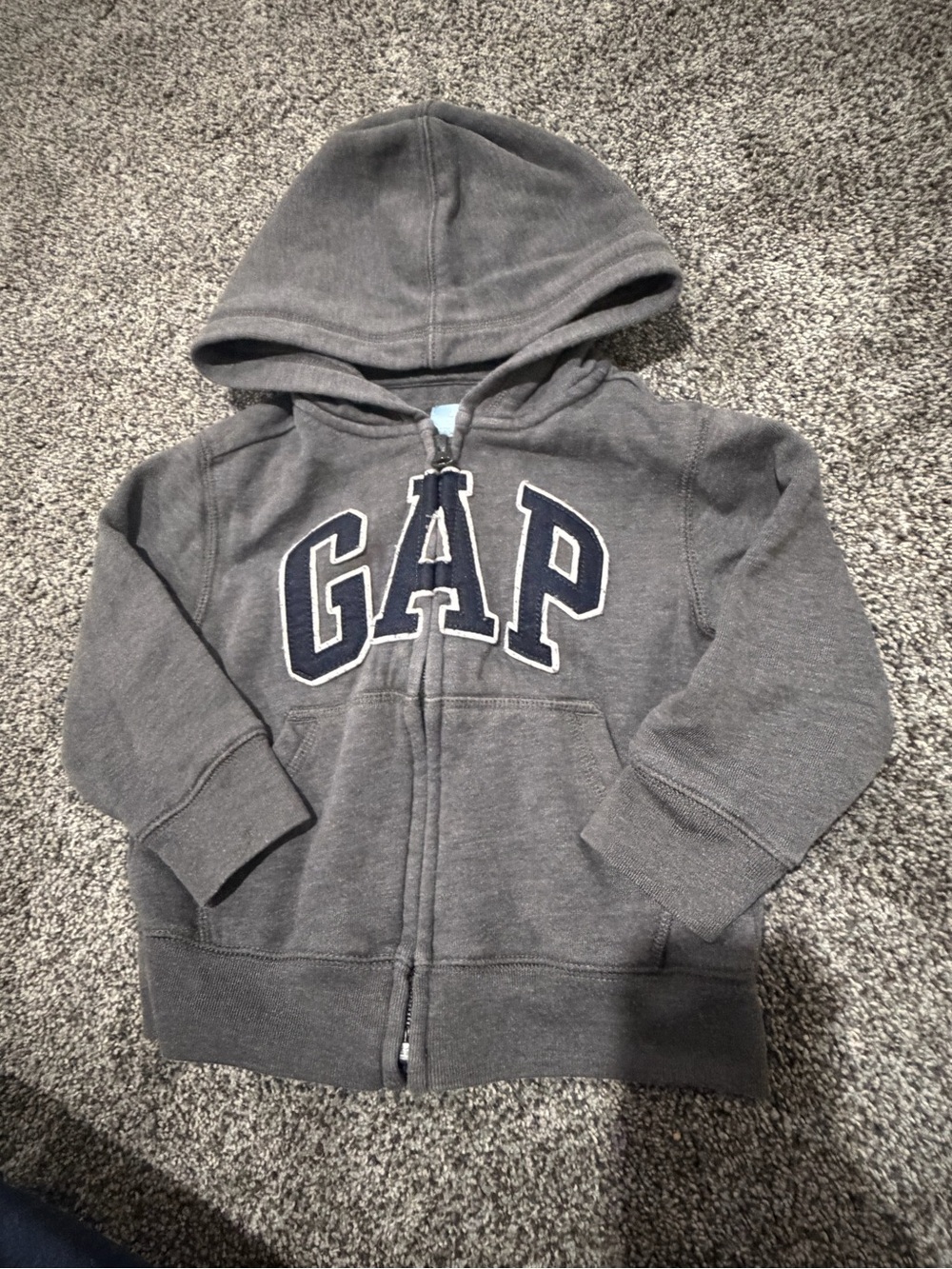 GAP Kids Charcoal Gray Hooded Zip-Up Sweatshirt with Navy Appliqué
